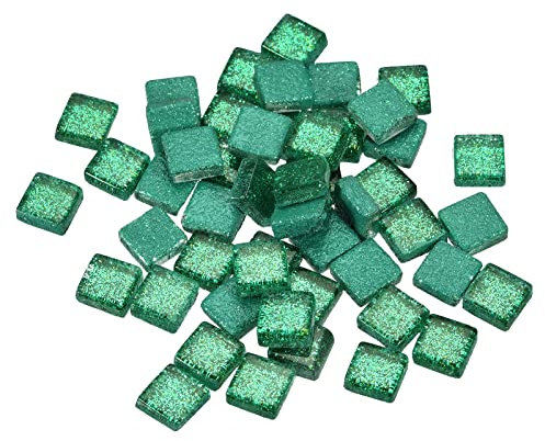 sourcing map 200 Stück Mosaik Glas Fliesen Glanz Kristallmosaik Glasstücke Bulk Quadrat Glitzer 1 x 1cm für Heimdekoration DIY Basteln (200g, Dunkel Grün)