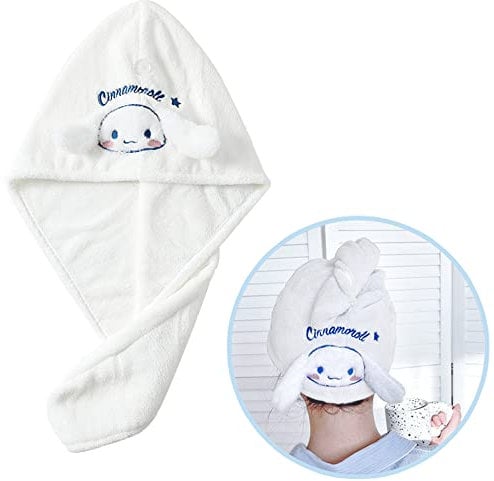 ROFOLO Kawaii Microfiber Hair Towel for Women, Super Absorbent Hair Shower Cap for Long Hair, Quick Dry Towel Wrap with Botton of Cute Hairbands for Women Girls Bath Accessories(White)