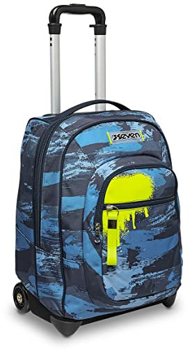 Seven TROLLEY, 2 in 1, Schulranzen mit Rollen, Rucksack mit Trolleyfunktion für Kinder, ab 1; Klasse, für Schule, Reisen, Mädchen&Jungen, blau, WET COLOR BOY