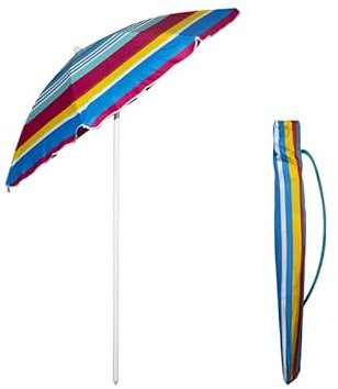 VIRSUS Ombrellone da Spiaggia 950, Diametro 180 cm, Tessuto Poliestere 440gr, Asta in metallo da 32 mm, 8 Stecche e Snodo Regolabile, Ombrello Mare con Sacca Tracolla (Righe Multicolor)