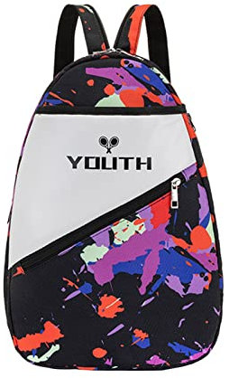 Luojuny Sac de badminton avec compartiment à chaussures, grand sac à dos de tennis imperméable Oxford avec porte-gobelet, sac de raquette de tennis pour enfants et jeunes violet