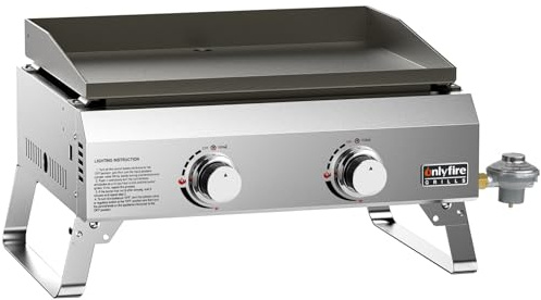 Onlyfire GS319 - Plancha de gas con parte superior plana, 2 quemadores, sin tapa,