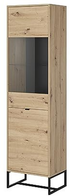 Domando Standvitrine Genga M1 Modern Breite 53cm, pulverbeschichtetes Metallgestell in schwarz, schwarzer Metallgriff in Schwarz Matt und Artisan Eiche