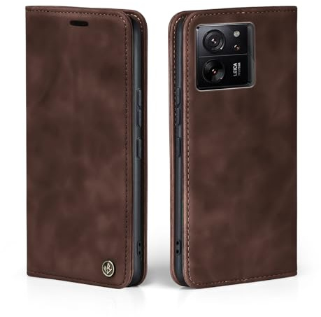 LBH Handyhülle für Xiaomi 13T / Xiaomi 13T Pro in Dunkelbraun mit Karten- und Geldfach Smartphone Hülle mit Standfunktion Flip Case Schutzhülle Magnetverschluss Vintage
