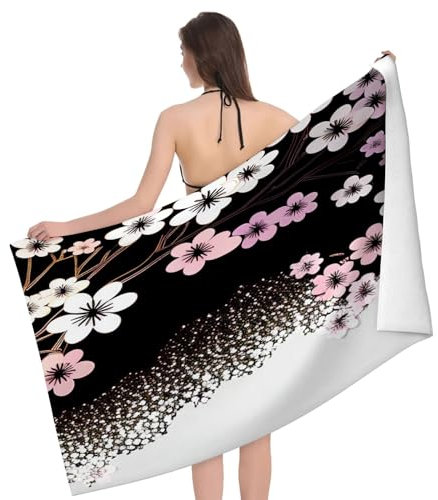 351 Toalla De Playa De Microfibra Patrón De Flores Rosa Y Negro Grande Toalla Secado Rápido Toalla De Piscina Hombres Manta De Playa, para Playa, Viajar, 80x130cm