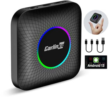 CARLINKIT Nuovo Android 13 AIBOX LED Ambient: Wireless CarPlay/Android Auto Adapter, Qualcomm SM 6225,8GB+128GB, Supporto YouTube/Netflix/Disney+/Aggiornamento OTA