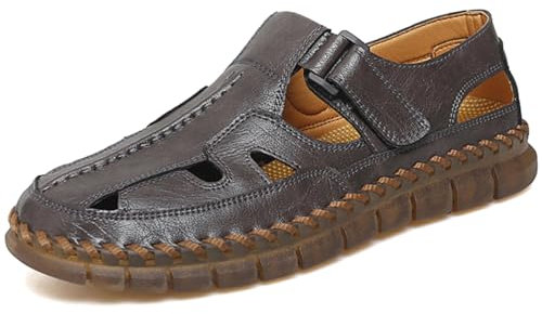Sandales en cuir pour hommes Sandales de sport d'extérieur à bout fermé Chaussures de plage en cuir décontractées pour trekking et randonnée Sandales d'extérieur