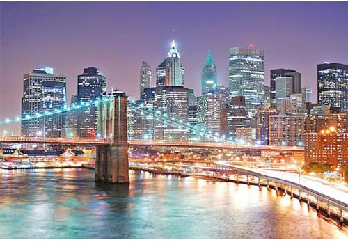 DCIDBEI New York City Diamond Painting Square Drill 50x40 cm Diamond Painting Eckige Steine Landschaft Meer Diamant Painting Bilder Erwachsene New York Diamond Painting New York City Brücke Neon