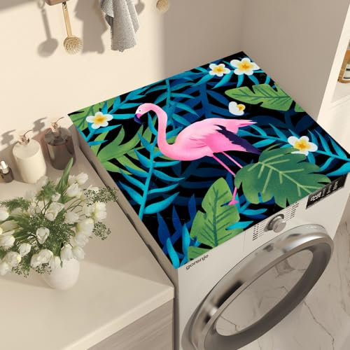 Nouiroy Tapete para lavadora, con diseño floral, para lavadora, secadora, cubierta superior, superabsorbente, para lavadora, microondas, refrigerador (flamenco rosa)