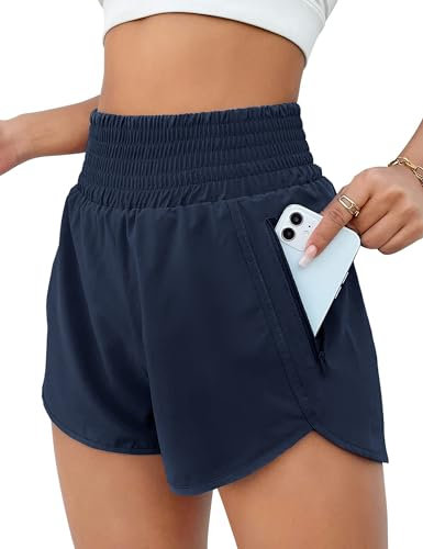 EUHOM Shorts Damen Sommer Sport Shorts 2 in 1 Laufshorts High Waist Kurze Hosen Schnelltrocknende Fitness Sporthose Running Yoga Jogging Trainingshose (Navy Blau, S)