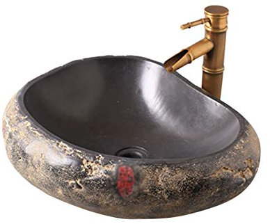 Lavandino Da Bagno Retrò, Lavandino In Resina Naturale Lavandino In Vaso Fatto A Mano Effetto Pietra Imitazione Rustico Per Mobile Lavabo,A,Bacino Singolo