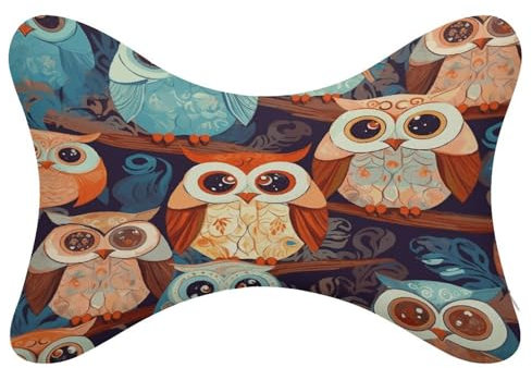YJWANDO Auto Knochen Kissen Anime Eule Druck Kern Nackenstützkissen Autositz Kopfkissen Stützendes Nackenkissen Kopfstütze Kissen, Stil