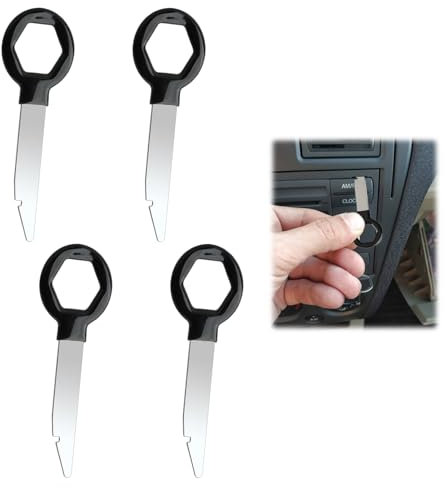 4 Pezzi Chiavi Smontaggio Autoradio Key, Chiavi di Sblocco Estrazione Autoradio Compatibili con Mondeo, Volkswagen, Ford Focus, Skoda, Strumenti Professionali per Car Radio, Sistemi Stereo 2 DIN