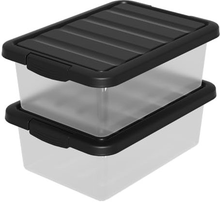 Buyitt 14L*2 Plastic Storage Boxes with Lids, Stackable Storage Bin Container with Click Closure and Black Lid