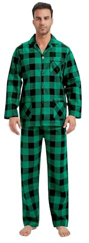 GLOBAL Homme Pyjama Flanelle Ensembles de Pyjama Homme Coton Vêtements de Nuit Haut Deux Pièces Chaud Pyjama Sets Boutonnés à Manches Longues | Loungewear