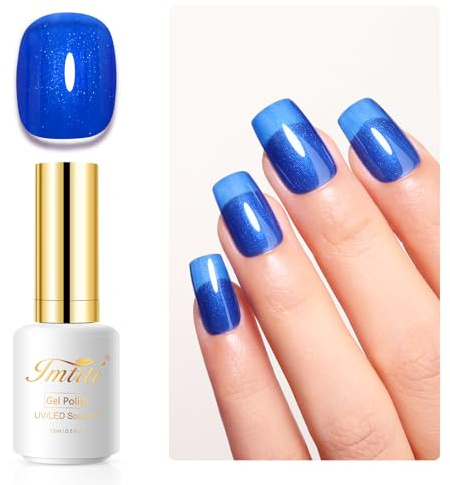 Imtiti Pearl UV Nagellack, 15ML Tief Blau Shell Schimmer Gel Nagellack Mermaid Perlmutt Schimmer Gel Nail Polish Schillernder Perlglanz Gellack Soak Off UV Led