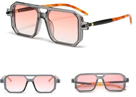 SULIUDAJI Occhiali Da Sole Quadrati, Rosa, Retrò Anni '70, Unisex, Stile Classici Pilota Doppio Ponte Quadrato