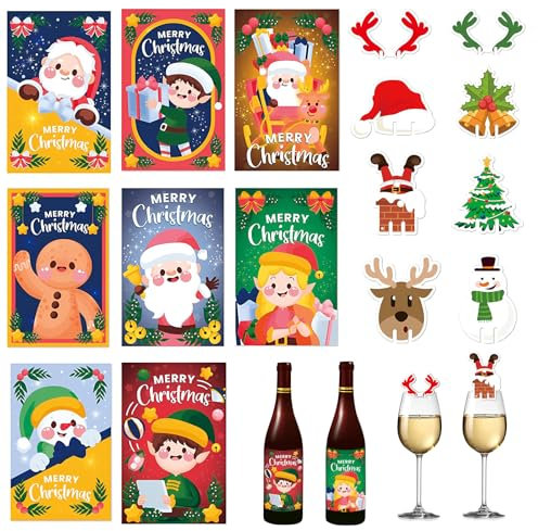 8 Pcs Weihnachten Weinflaschen 16pcs Glasmarkierer,Etikett Aufkleber Weihnachtsfeier Weinflaschen Dekorationen Weihnachtsflaschen Cover Aufkleber Für Weihnachtsfeier -vorräte