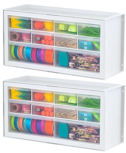 Iris USA Kleiner Schubladen-Organizer, 2 Stück, 10 Schubladen, Bastelschrank für Schrauben, Hardware, Kunstbedarf, Kleinteile, Muttern, Bolzen, Nägel, Werkzeugbehälter, Getränkepaket, Wassergeschmack