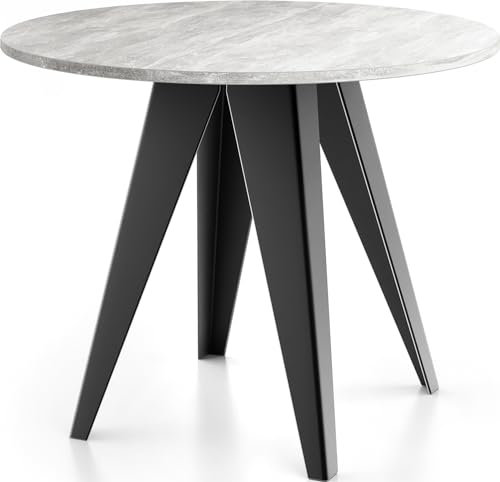 WFL GROUP Esstisch Glory im Industriestil - Modern, Rund - Ausziehbar von 90 cm bis 130 cm, mit Pulverbeschichteten Metallbeinen, Tisch für Kleine Küche - Beton Grau