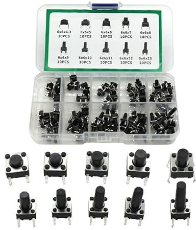 Xiciki 100Pcs Interrupteur à Bouton Poussoir Tactile, 4 Broches Kit Assortiment D'Interrupteurs Tact Switch, Pieds Longs Tactile Bouton-Poussoir pour Audio