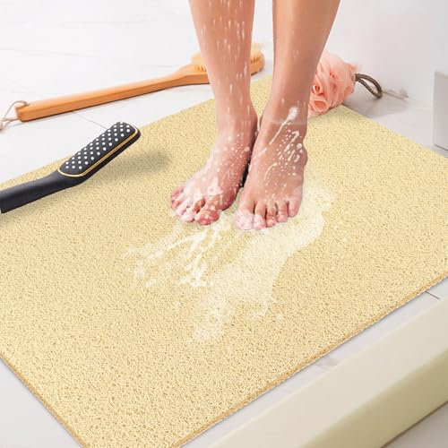 Duschmatte rutschfest 80 x100 cm - Weich Komfort Sicherheits Badewannenmatte mit Ablauflöchern, PVC-Luffa Massage Antirutschmatte für Dusche, Schnell trocknend