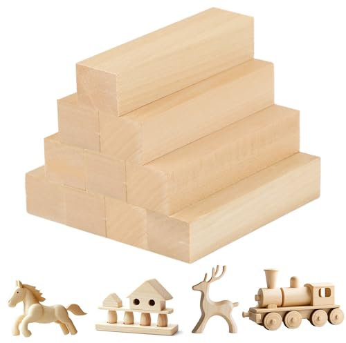 Madera para Tallar Tilo - Paquete de 10 Bloques de Madera, Listones de Madera, Madera Suave para Tallar, Manualidades y Torneado, Tallar Madera para Niños y Adultos