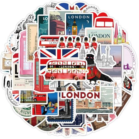 ZORVUJI London Sticker Set 50 Stücke - London Deko & Geschenk für Erwachsene Kinder, England Aufkleber für Laptop, Skateboard, Auto, Fahrrad, Moped, Motorrad, Reise & Kreative DIY Ideen