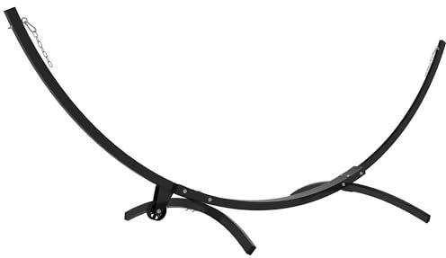 Outsunny Hängemattengestell aus Metall mit Rädern, Hängemattenfuß maximale Belastung 150 kg mit Ketten, Haken, für außen und innen, 337 x 118 x 118 cm schwarz