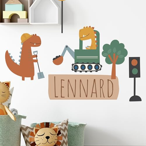 GRAZDesign Personalisierbares Kinder Wandtattoo Dinosaurier mit Namen DIN A4 Wandsticker für Tür, Wand & Schrank - Beliebig Platzierbar