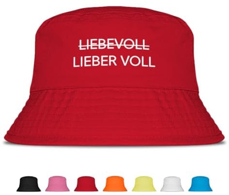 Prozente Momente Lieber Voll – Lustiger Fischerhut für JGA, Mallorca & Party – Anglerhut für Männer & Frauen – Festival Sommerhut (Rot)