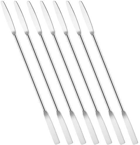 Andibro 7 Stück Edelstahl-Mini-Laborspatel, Doppelend-Spatel mit eckiger und runder Spitze – ideal zum Mischen von Kosmetik, für Küche und Labor (15 cm)