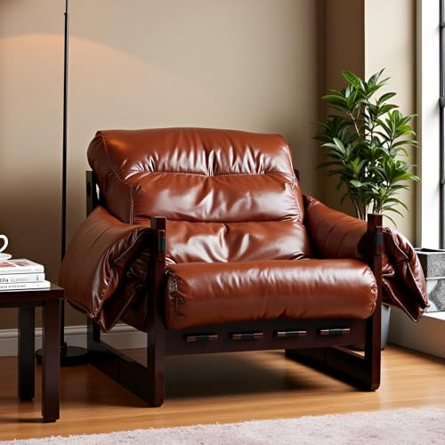ilkqeppe Fauteuil Salon, Fauteuils de Salon Confortable, Fauteuil Relax Salons 1 Place Vintage en Simili Cuir pour Salons, Chambre ou Bureau (Brun)