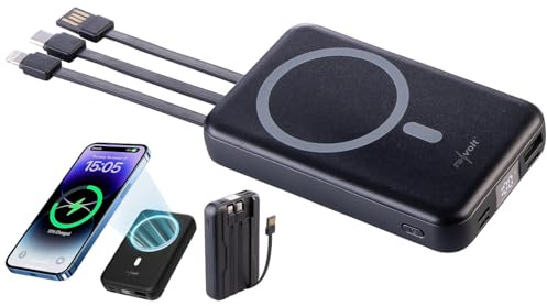revolt Induktiv Laden: Magnetische Powerbank 10.000 mAh, für Qi & MagSafe, PD, QC, 22,5 W (Powerbank induktives Laden, Induktionsladung, Kfz)
