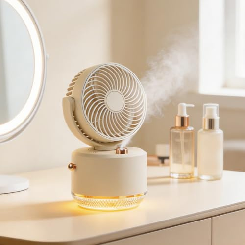 Wxeadu Ventilador Pequeño Portatil, Ventilador de Mano con Niebla de Agua, Ventilador Portátil Agua, Recargable Mini Ventilador Mesa mit 3 Velocidades, Depósito de Agua de 300 ml para Oficina, Viajes