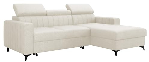 Ecksofa Kiarge mit Bettkasten, Einstellbare Kopfstützen, Sofa mit Schlaffunktion, Polsterecke, L-Form Couch mit Bettfunktion, Eckcouch für Wohnzimmer, Wohnlandschaft (Flow 06 Seite: Rechts - 2r+LC)