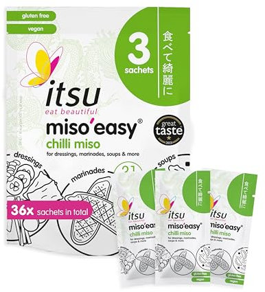 Itsu Chilli Miso Soup Sachets | Instant Miso'Easy Chilli Miso Paste | (Pack of 12 - 36 soups) | Gluten-Free Vegan