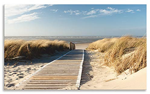 ARTland Spritzschutz Küchenrückwand aus Alu für Küche Herd Spüle 100x60 cm (BxH) mit Motiv Natur Strand Meer Nordsee Dünen Gräser Steg Maritim T5RM