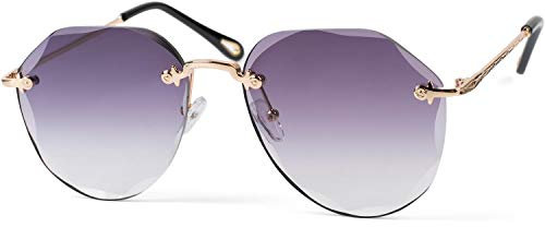 styleBREAKER Damen Piloten Sonnenbrille Rahmenlos mit getönten Gläsern im Diamant Schliff, Geprägte Bügel, Vieleckige Gläser 09020106, Farbe:Gestell Gold/Glas Grau Verlauf
