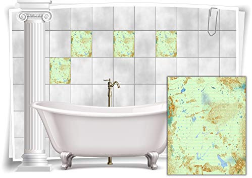 Medianlux Fliesen-Aufkleber Vintage Nostalgie Retro Pastell-Grün Gold Abstrakt Bad WC Deko, 8 Stück, 15x20cm m14m92h-87696