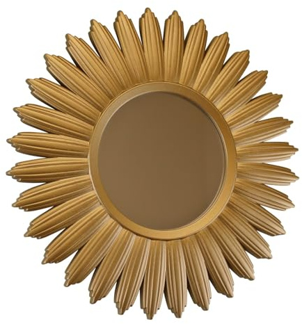 Carousel Home and Gifts Stunning Gold Effect Wooden Sunburst Wall Hanging Glass Sun Mirror
