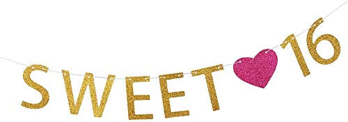 Inzopo Girlande zum 16. Geburtstag für Mädchen, 16 Buchstaben, Rose, Herz, Party, Sechzehn Gold, Banner zum Aufhängen