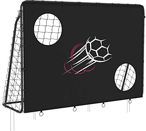 SONGMICS Fußballtor, mit Torwand, 215 x 150 x 76 cm, schnelle Montage, Garten, Park, Strand, Metallrohre und PE-Netz, schwarz SZQ215B02