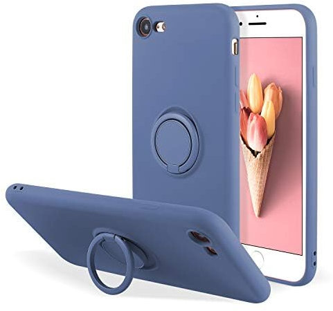 UEEBAI Case for iPhone 7 Plus iPhone 8 Plus, Ultra Slim Liquid Silicone Phone Case with 360 Rotatable Ring Holder Kickstand with Magnetic Car Mount Gel Rubber TPU Bumper Shockproof Cover - Blue Grey
