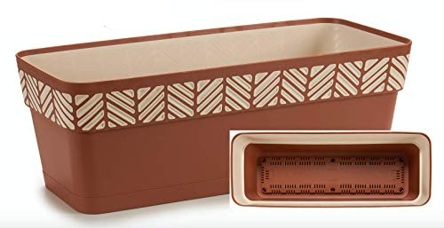 TIENDA EURASIA® Maceta de Plástico - Diseño Geométrico Rayas - 3 en 1- Maceta + Bandeja Interior + Bajoplato (Marrón, 50 cm Rectangular)