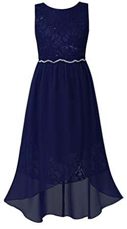 Zaldita Kinder Mädchen Festlich Kleid Hochzeit Ärmellos Blumenmädchen Kleid mit Strass Pailletten Abendkleid Fotografie Festzug Geburtstag A Navy Blau K 140