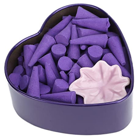 Rückfluss Räucherkegel, Fest Geruchsentfernung Räucherkegel Rückfluss Räucherkerzen Weihrauch mit Tablett für Yoga-Raum, Schlafzimmer(Dunkelvioletter Lavendel)