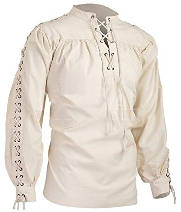 BaronHong Herren Piratenhemd Wikinger Steampunk Retro Renaissance Mittelalter Gothic Viktorianisch Halloween Kostüm (Beige,XL)