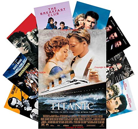 AKBOK 9 Stück Vintage Filmposter Retro Klassische Filmposter 80er 90er Film Kunstdrucke für Theater Wohnheim Zimmer Männerhöhle Dekor 20,3 x 30,5 cm ungerahmt