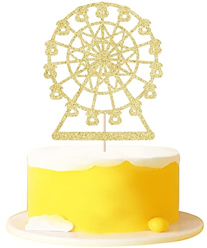 FmiyunEea Glitter Ferris Wheel Cake Topper | Golden Shiny Dessert Insert for Birthday Wedding Party Baby Shower Romantic Amusement Park Themed Cake Decor Supplies